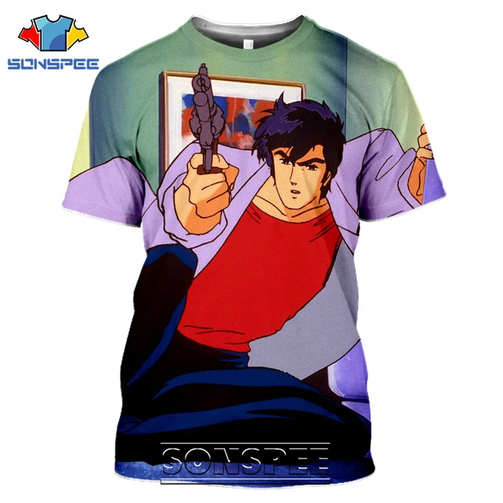 SONSPEE T-shirts CITY HUNTER 3D Print Men Women Vintage Casual Hip Hop Japanese Streetwear Retro Anime Harajuku Tees Tops Shirt (15)