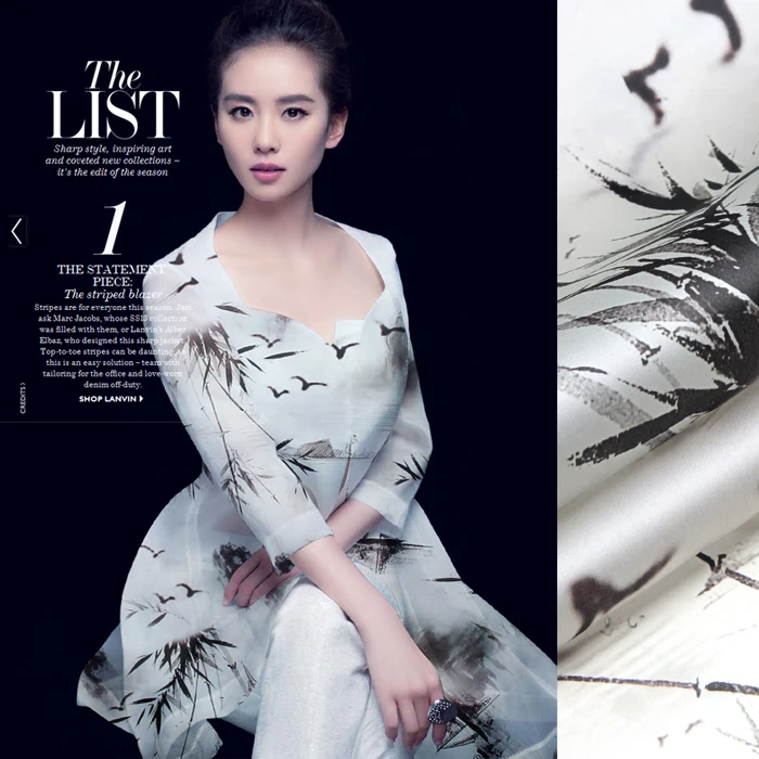 

135 cm wide silk organza fabric 14 mm printed chinese silk fabric micro-perspective dress fabric wholesale silk cloth