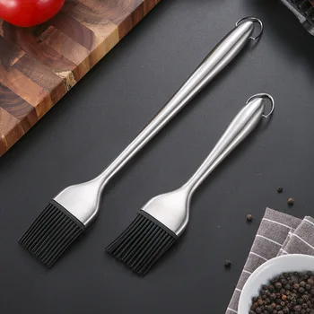 

Stainless Steel Barbecue Brush Hanging Barbecue Oil Brush High Temperature Resistant Silicone BBQ Reusable Brush Kitchen Gadgets