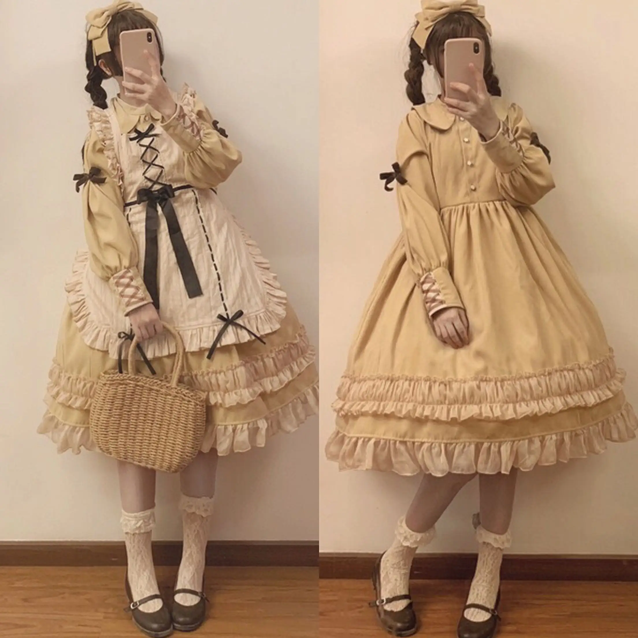 Japanese sweet lolita dress vintage bandage lace bowknot peter pan collar victorian dress kawaii girl gothic lolita op loli cos