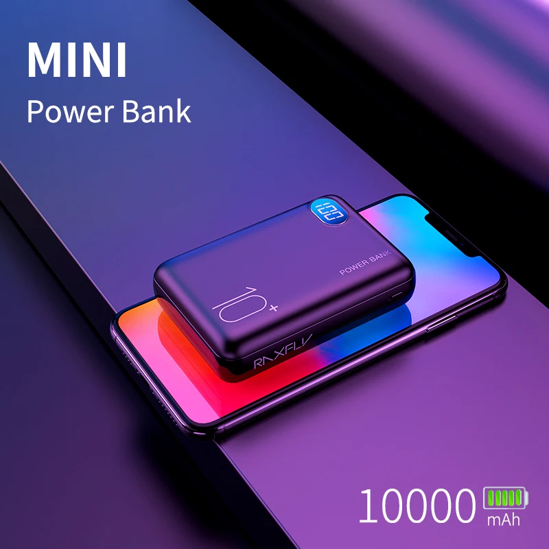 RAXFLY mi ni power Bank 10000 мАч портативный светодиодный экран mi power Bank для iPhone Xiao mi с двумя usb-портами быстрое зарядное устройство Внешняя батарея