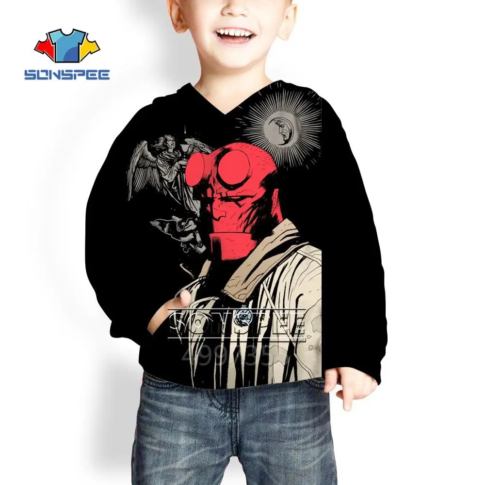 SONSPEE/забавная футболка с аниме «Hellboy» в стиле Харадзюку, толстовки, худи на застежке с 3D принтом для мальчиков и девочек, подростков, детская одежда в стиле хип-хоп, X301
