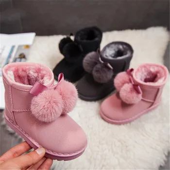 

Baby Girls Boots Winter Fur Warm Toddler Kids Boots For Girls Cute With Ball Little Girls Snow Ankle Boots Size 25-36