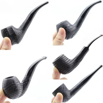 

Nice Vintage Natural Bog Oak Wood Tobacco Smoking Pipe Handmade Sandblast Black Wooden Bowl Smoke Pipes Set & 9mm Filters