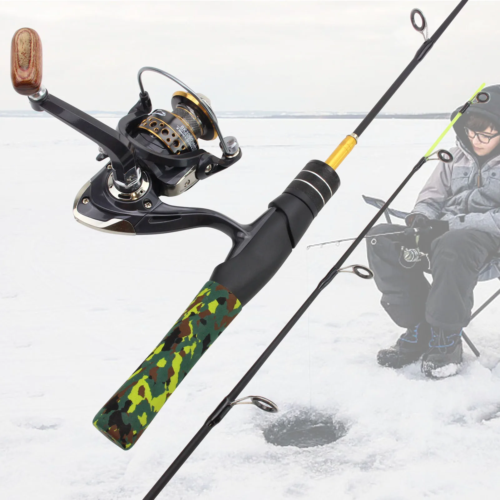 61cm Winter fishing Rod Reel Combos carbon Spinning Ice fishing rod and  reel set Children's beginner fishing rod pesca