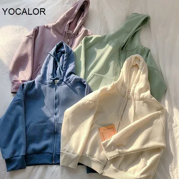 

Yocalor 2020 Spring Autumn Thicken Open Stitch Women Sweatshirt Zipper Up Full Sleeve Female Hoodies Pockets Tracksuit Winter