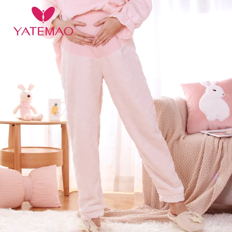 YATEMAO/Новая Пижама для беременных; брюки для беременных; фланелевая утолщенная одежда для сна; женская домашняя одежда
