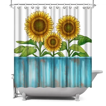 

Photo Custom Bathroom Shower Curtain Sunflower Waterproof Polyester Fabric Bath Curtain Decor with Hooks 180x180cm Cortina