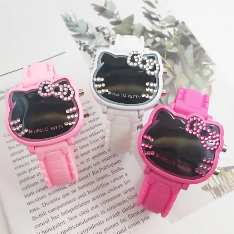 

Diamond Set Hello Kitty Watch hello kitty kt Cat LED Electronic Cartoon Kids' Watch GIRL'S Watch