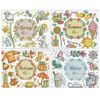 

Four Seasons wreath flower patterns Counted Cross Stitch 11CT 14CT 18CT DIY Chinese Cross Stitch Kits Embroidery Needlework Sets