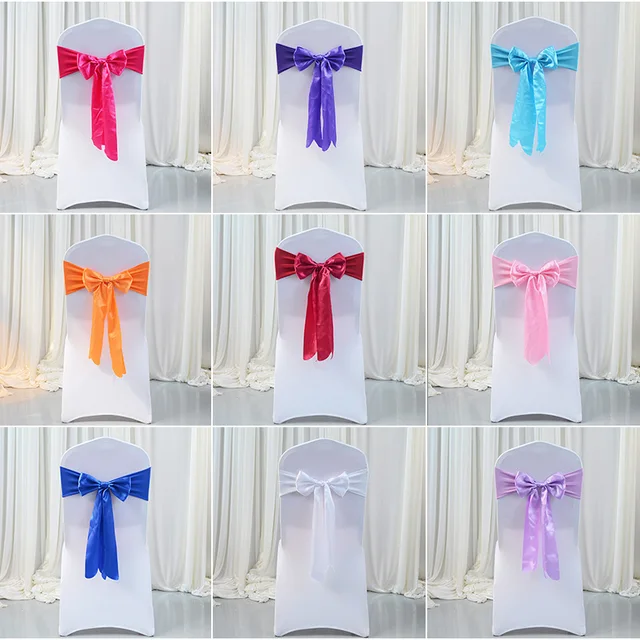 Universal Elastic Satin Chair Sashes Bows for Wedding Chair Cover Back Tie Supplies for Banquet Party Hotel Event Decoration