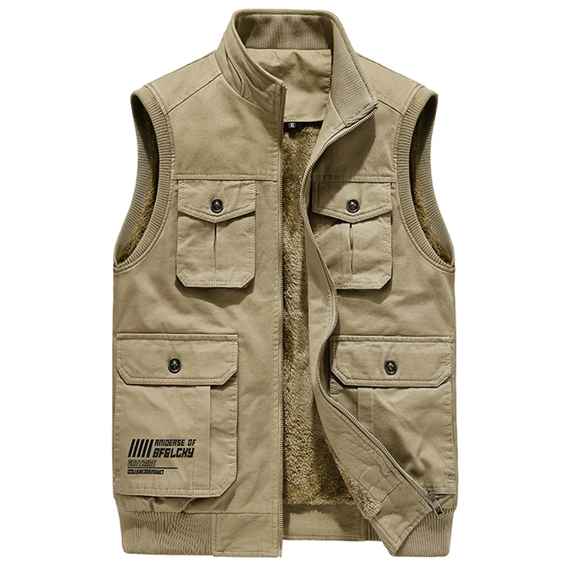Mens Vest Sleeveless Jacket Many-Pocket Waistcoat Men Military Tactical Fleece Warm