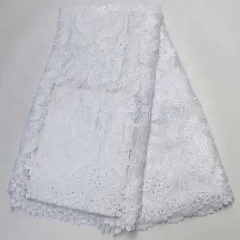 

2019 Newest Wthie color African Cord Lace Fabric With Stones High Quality French Guipure Lace Fabric For Party Dress XR005