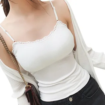 

Women Knitted Thread Tanks Sexy Slim Sleeveless Lace Tops Summer Backless Removable Chest Pad Camis Tops