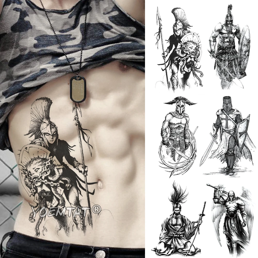 Pegatina de tatuaje temporal para hombres y mujeres, tatuaje de héroe,  Gladiador, Guerrero, espartano, resistente al agua, cruzados, caballeros,  arte corporal, tatuajes falsos para brazo|Tatuajes temporales| - AliExpress