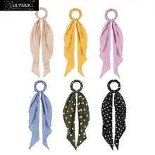 LilySilk 6 пачек шарф резинки для волос из чистого шелка Женская эластичная лента для волос с бантом 100 натуральный сырой шелк мягкий