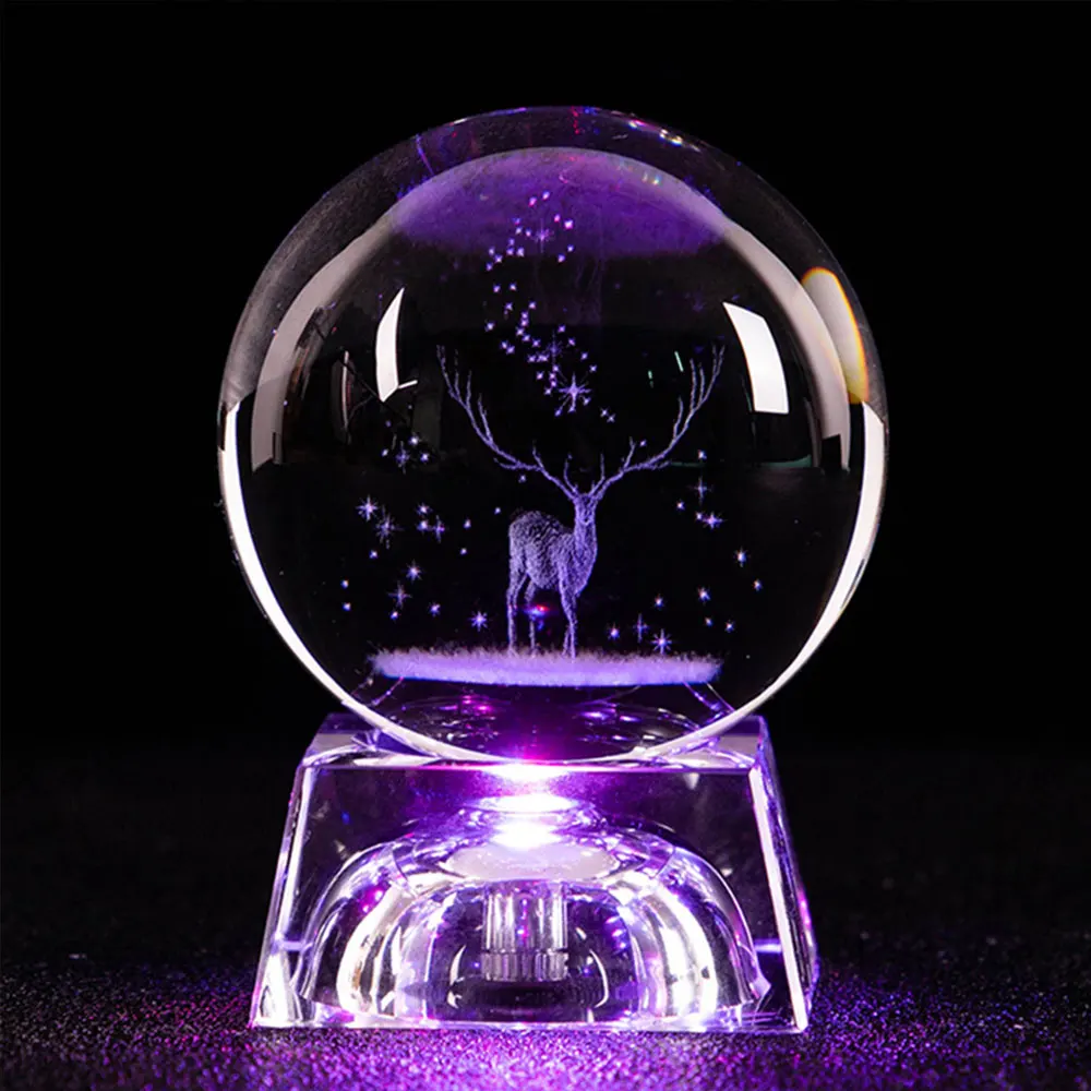 Elk (5cm)No Music Луна музыкальная шкатулка в виде хрустального шара деревянная светящаяся музыкальная шкатулка ручной поворотный механизм инновационный подарок на день рождения - Цвет: Elk (5cm)No Music