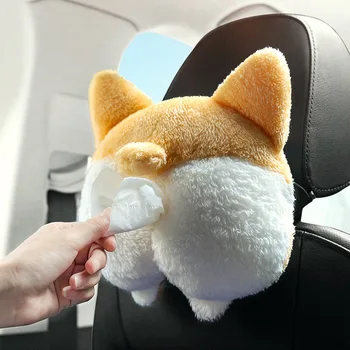 

1pc Dual Used Car Tissue Box Holder Cute Dog Cat Butt Shaped Tissue Box Cover Soft Adorable Paper Napkin Hangable Container