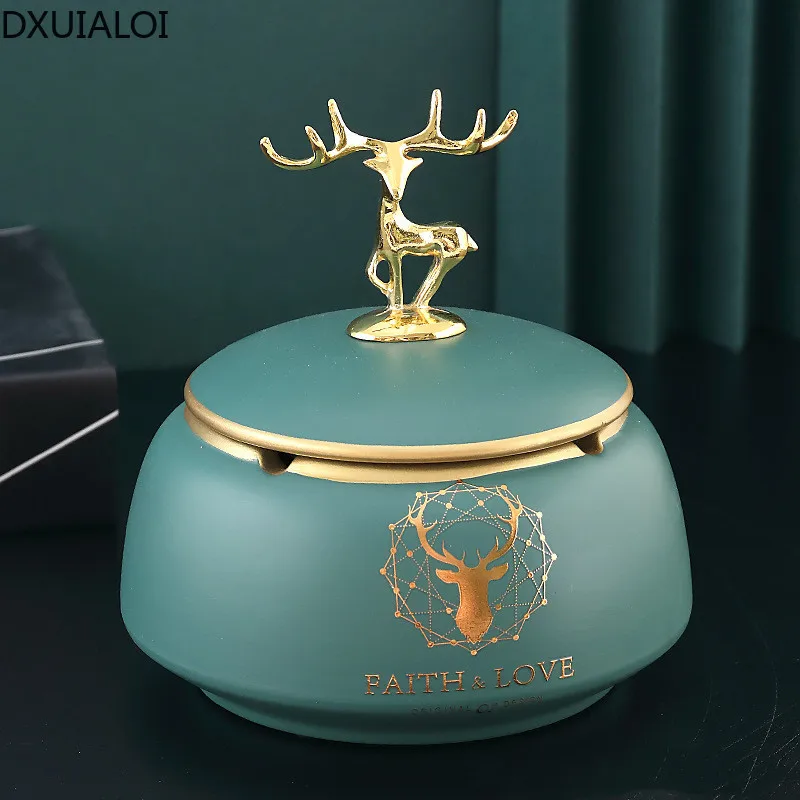 

European style ashtray with lid ceramic handicraft office living room anti-fly ash ashtray housewarming gift home decoration
