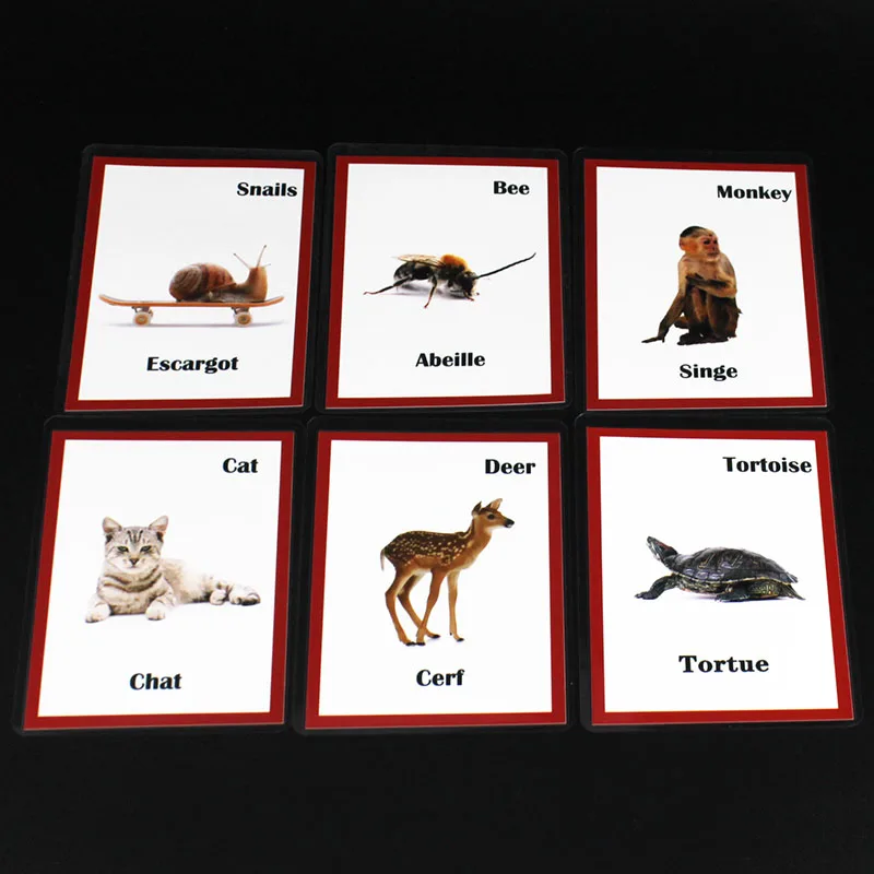 Children Montessori French/English Animals Word Learning Card Flashcards Games Puzzles for Kids Baby Juguetes Educativos Toy 6