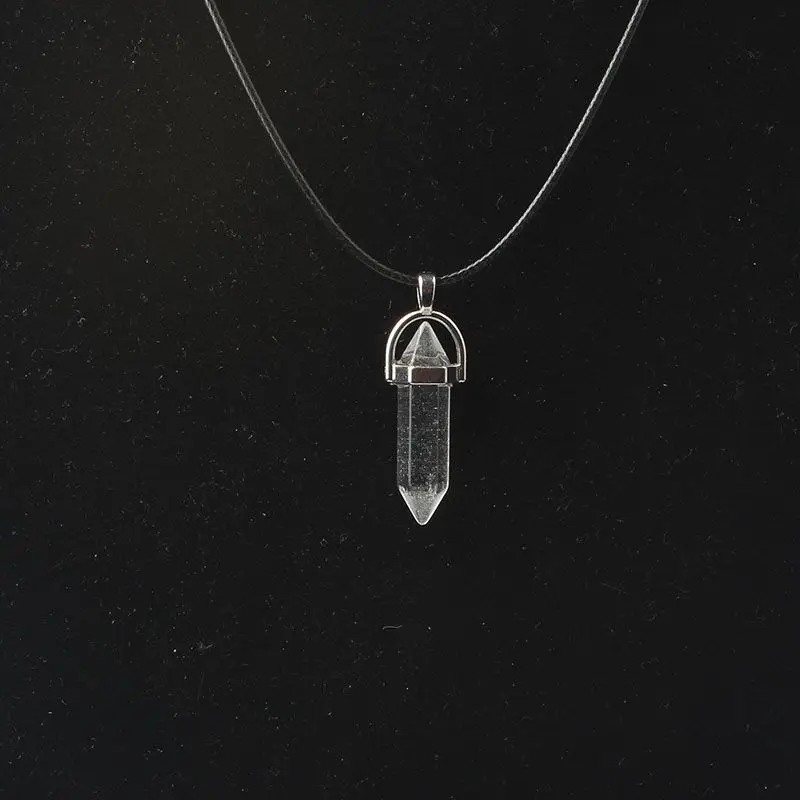 LanLi, шестиугольная колонна, ожерелье с натуральным кристаллом, подвеска с камнем, кожаные цепи, ожерелье для женщин, модное ювелирное изделие - Окраска металла: bai shui jing