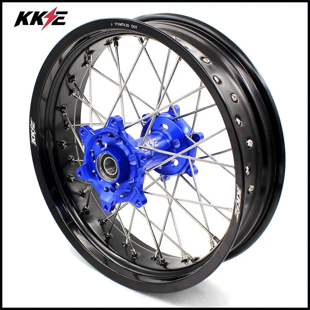 KKE 3,5& 4,25 Supermoto набор колес для YAMAHA WR250R 2008- Motard диски синие CNC ступицы