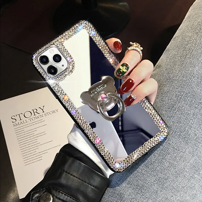 apple iphone 13 pro max case 3D Luxury Crystal Bling Diamond Jewelry Mirror Case For IPhone 13 12 11 Pro Max X XR XS Max 7 8 Plus 6 6S SE Ring Stand Cover iphone 13 pro max case clear