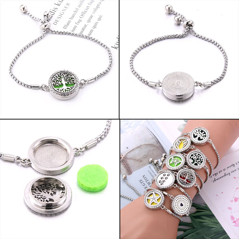 Cadeau Naturel Collier Et Bracelet Diffuseur D'Huiles Essentielles SUPERFINDINGS - Acier Inoxydable Avec Tampons Cadeau Huiles Essentielles