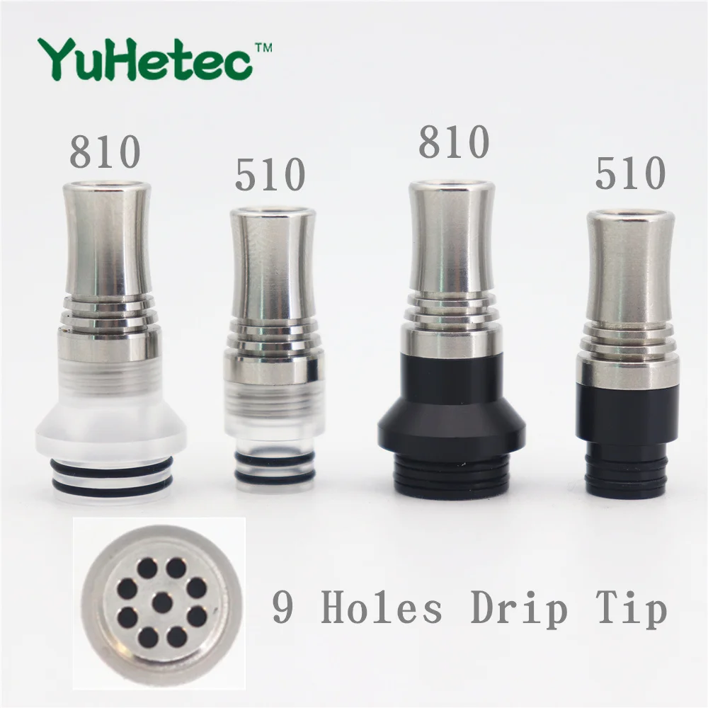 YUHETEC 1 шт., 810, 510, 9 отверстий, длинный капельный наконечник, предотвращающий вырубку, мундштук для RDA RTA Tank 810, насадка