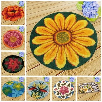 

Knooppakket Klink Haak Kleed Bloemen Diy Smyrna Do It Yourself Flower Latch Hook Kits Button Cushion Animals Needlework Mat Gift