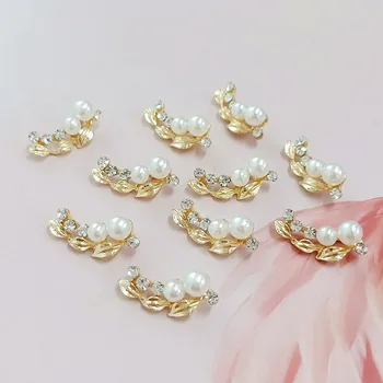 

30 PCS 20*9mm Metal Alloy KC Gold Leaf Crystal Rhinestone Imitation Pearl Leaves Pendant Decoration Retro Alloy Accessories