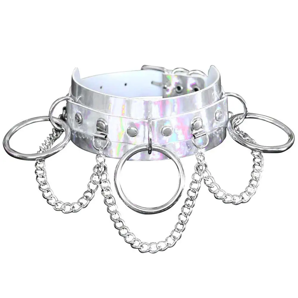 Модное белое ожерелье с регулируемой металлической заклепкой и вырезами, панк готический на бретелях, топы, вечерние женские кожаные ремни - Цвет: PG0506-Silver