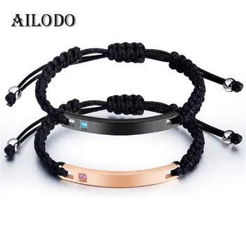 

Ailodo Handmade Black Rope Chain Bracelets For Women Men CZ Pave Stainless Steel Couple Bracelets Fashion Jewelry Gift 20MAY12