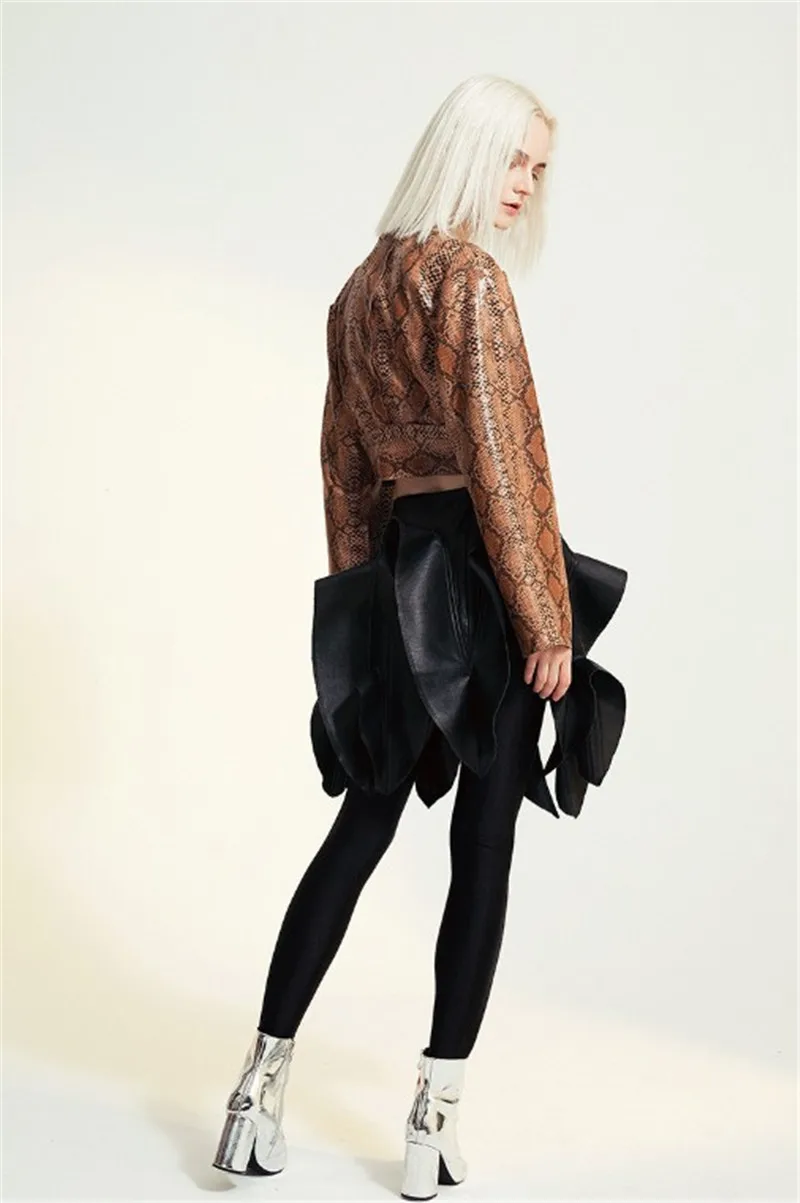 Tide Burst Exaggerated Silhouette Hollow Perspective Three-dimensional Shape Skirt Women Irregular Sexy PU Leather Skirts