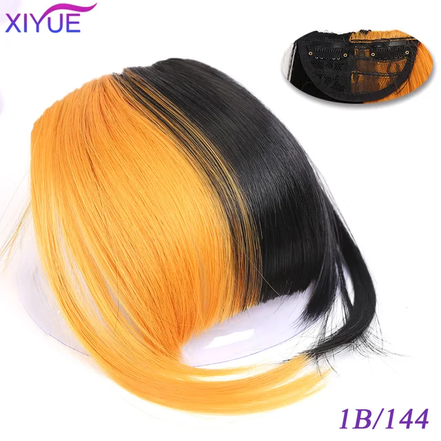 Black/Light Brown Clip In Hair Bangs Hairpiece Accessories Synthetic Fake Bangs Clip In Hair Extensions Clip In Hair Pieces WL35