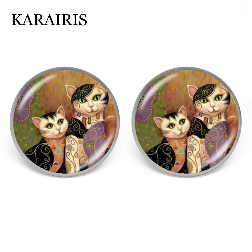 KARAIRIS Шебби-шик искусство Стеклянные Кабошоны серьги кошка котенок ожерелье