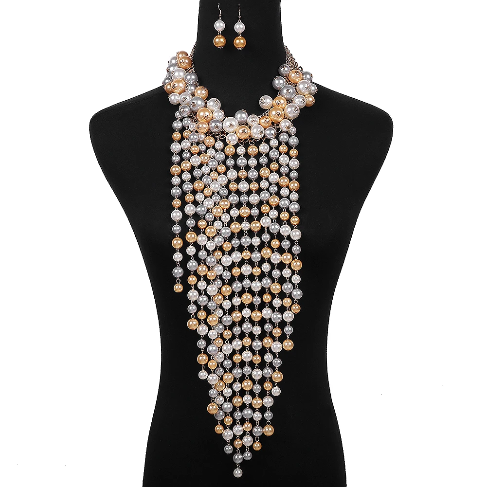 

Vedawas Bridal Maxi Pearls Necklace Handmade Choker Necklaces for Women Party Gifts Jewelry 2019 Double Eleven Accessories