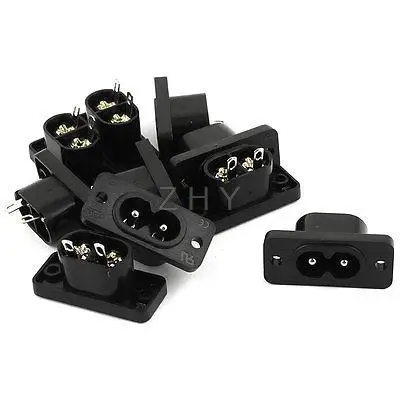 

10 Pcs AC 220V 10A IEC320 C8 Screw Mount Male Plug Power Socket Adapter Black
