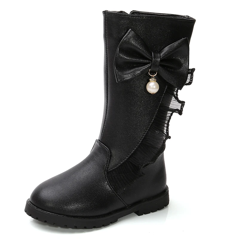 SSJ063Black Сапоги для девочек; детские сапоги до колена с жемчугом; зимние Бархатные кожаные сапоги; зимние Ботинки Martin для маленьких девочек; SSJ063 - Цвет: SSJ063Black