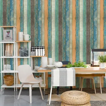 

Mediterranean Stripe Self-Adhesive Wood Grain Wallpaper Retro Nostalgic Wooden Board Living Room Home Decoration Wall Stickers