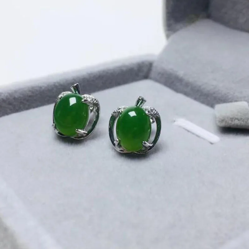 Натуральный Хотан Jade Jasper изумруд в форме яблока серьги инкрустированные серьги из циркона