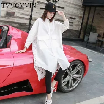 

TVVOVVIN 2020 Summer Fashion New Long Shirt For Women Back Hollow Out Lace Flower Loose Large Size Irregular Blouse Female 6I3V