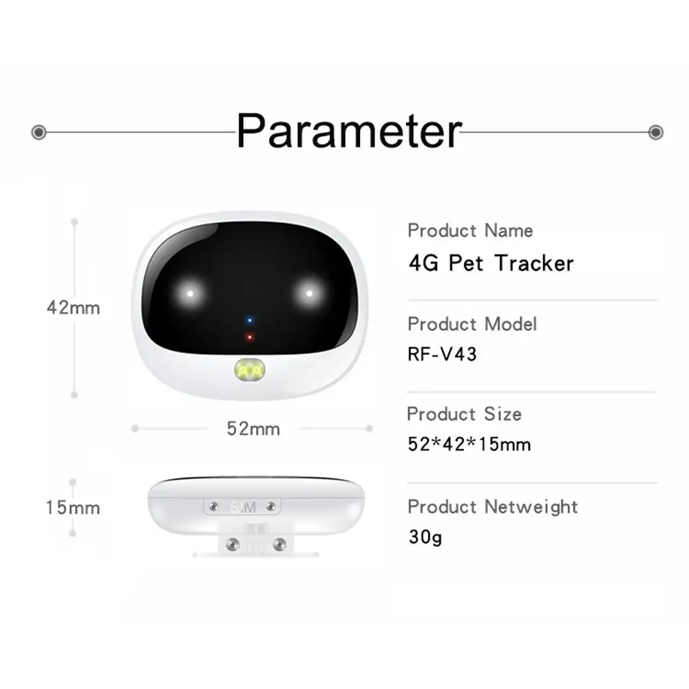 V43 Pet 4G Dog GPS Positioning Anti-lost Device Waterproof Collar GPS Personal Tracker Mini Pet Tracker WIFI Positioning APP