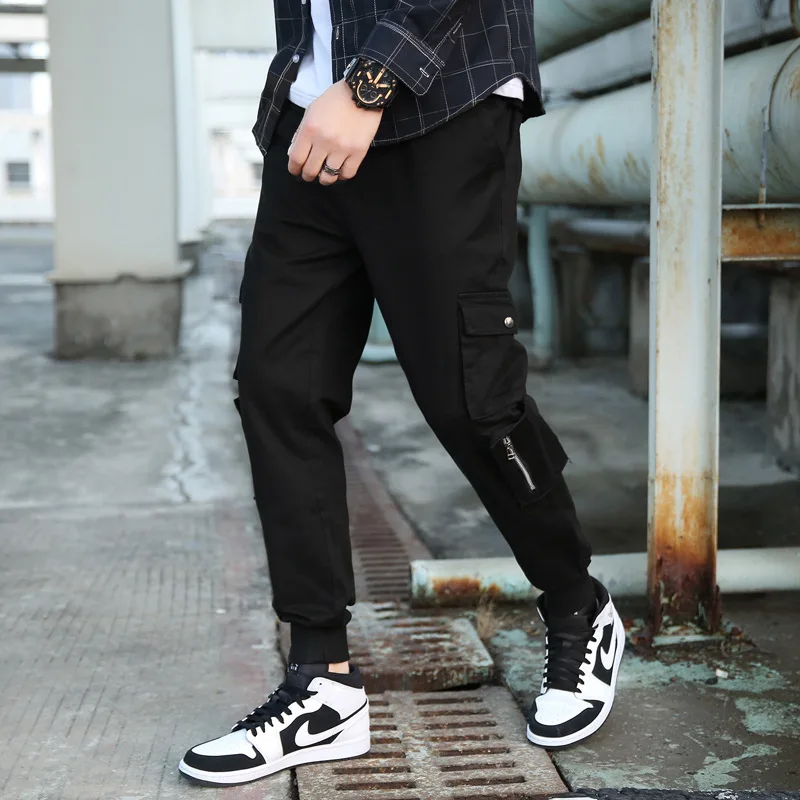 

2019 Workwear Casual Pants Spring And Autumn New Style Solid Color Bib Overall Men's Beam Leg Multi-pockets Pants Fashion