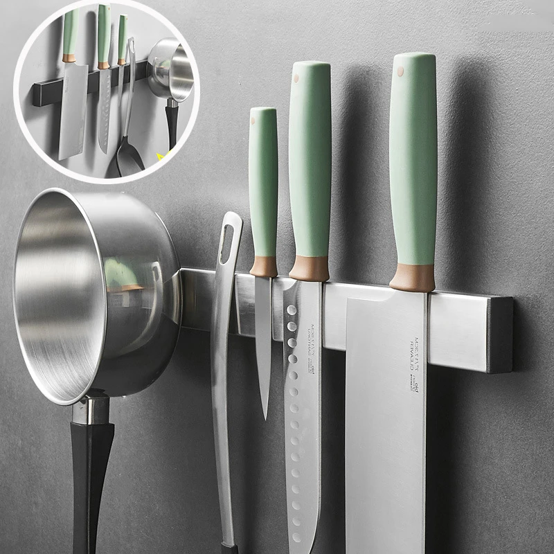 

304 Stainless Steel Wall Mounted Magnetic Knife Holder Magnet Kitchen Utensil Rack Chef Knives Storage Organizer Accessories