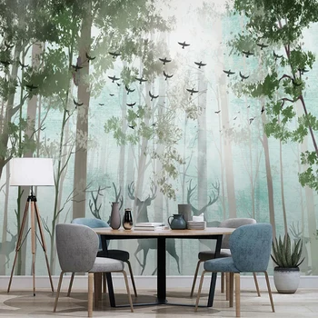 

Custom 3D Mural Wallpaper Modern Forest Elk Living Room TV Sofa Background Wall Painting Nordic Style Home Decor Papel De Parede