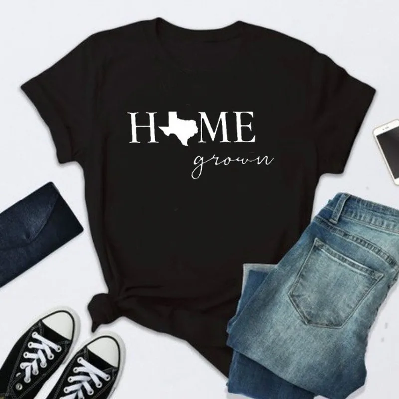 

HOME Grown Letter Print T Shirt Women Short Sleeve O Neck Loose Tshirt 2020 Summer Women Tee Shirt Tops Camisetas Mujer