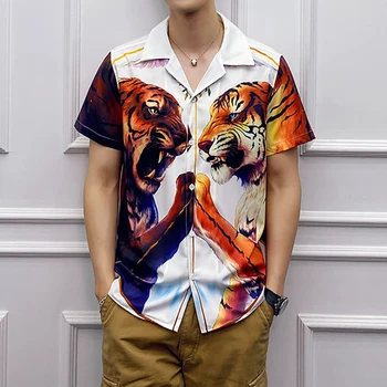 

Casual Shirt Chemise Hawaienne Homme Korean 2020 Summer Personality Flower Printing Tide Male Loose Short Sleeve Shirt Men Dress