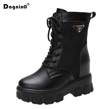 

Autumn Motorcycle Boots Women 10cm Thick Bottom High Platform Boots Winter Height Increasing Booties Shoes Sneakers For Women
