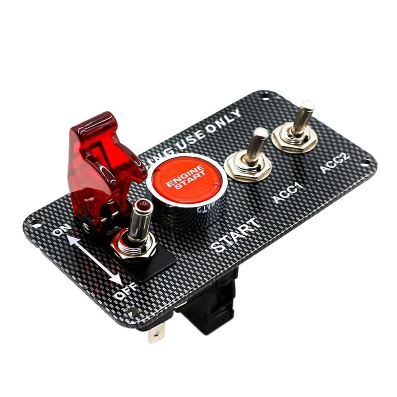 12V Carbon Fiber Panel Racing Engine Start Button Ignition Switch Panel LED Switch Panel